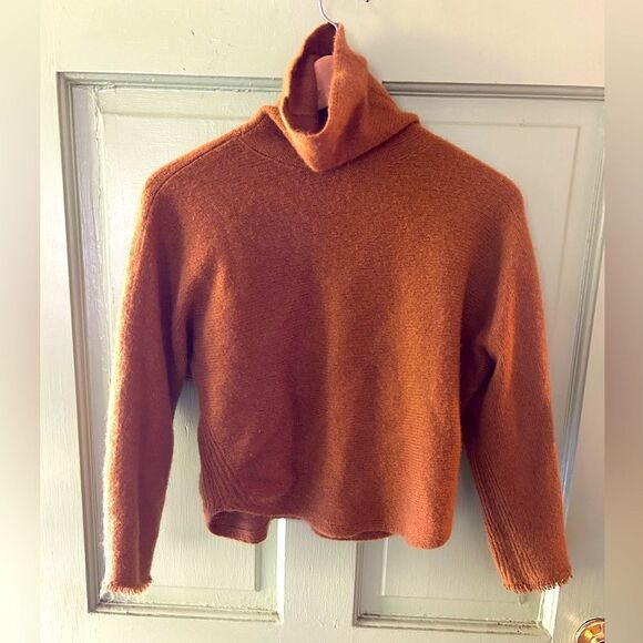 Vince Brown rust Cashmere wool Blend Raw Hem Turtleneck Sweater cropped - Picture 1 of 7
